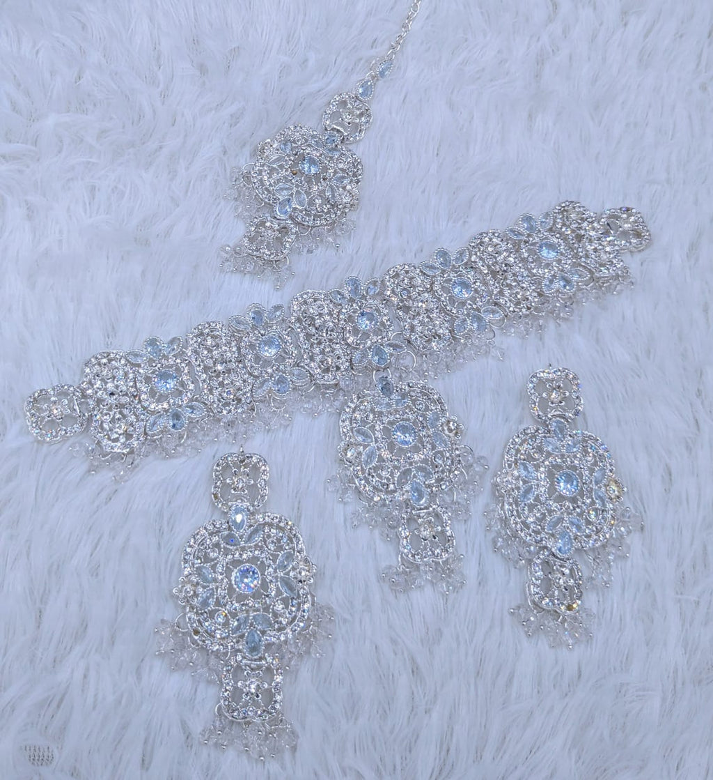 Party Wear Set  🎉  Zarqon or Poalki Work 💎 Choker Style Necklace 📿 With Tikka