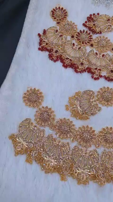 Beautiful Bridal set 
Zarqon &  Polki Work 
With Tikka & Jummar