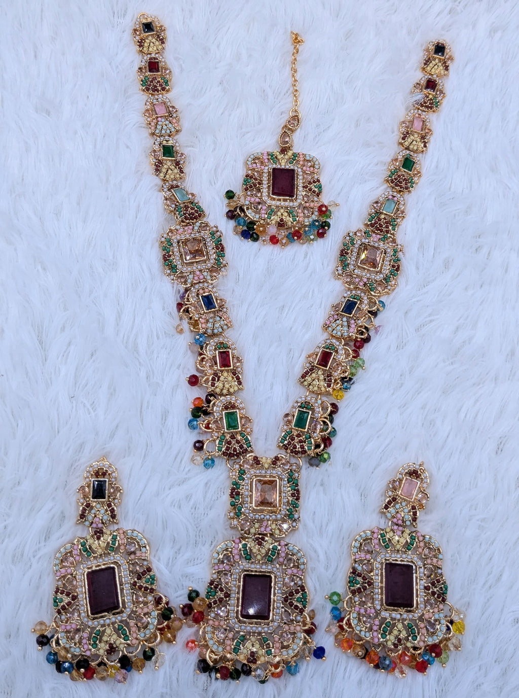 Mala Style Party Wear Set 
Zarqon or polki Work 
With Tikka