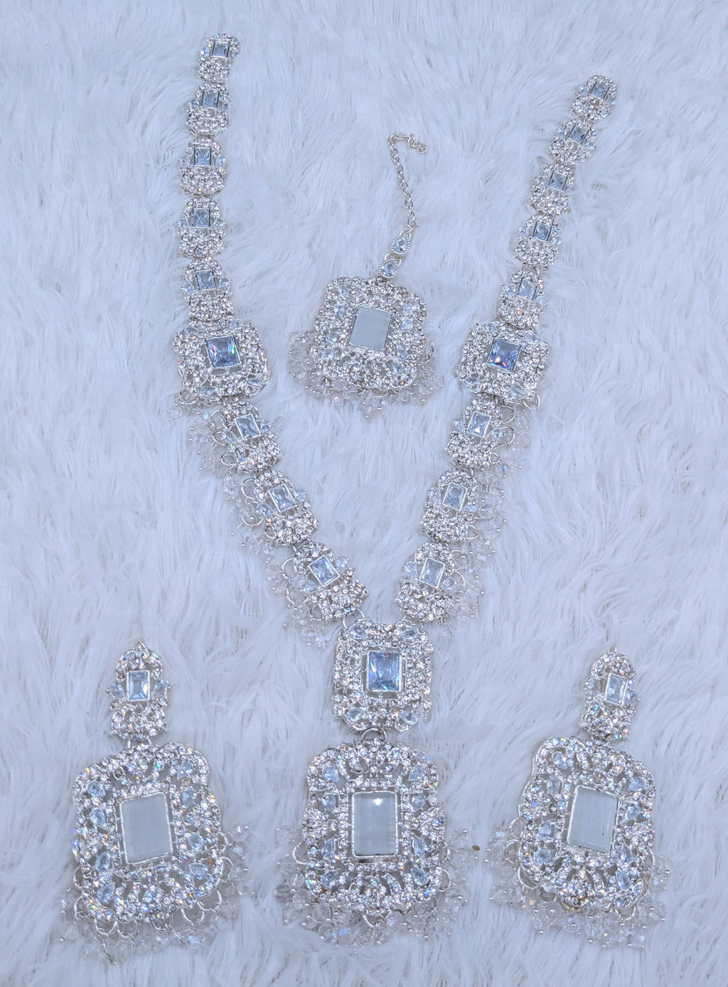 Mala Style Party Wear Set 
Zarqon or polki Work 
With Tikka